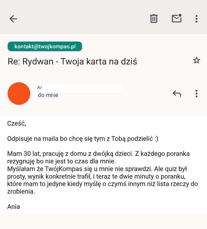 Testymonial 1 od czytelniczki TwójKompas