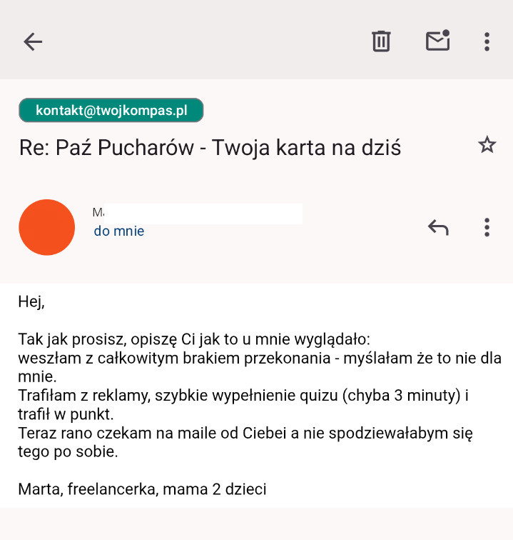 Testymonial 2 od czytelniczki TwójKompas